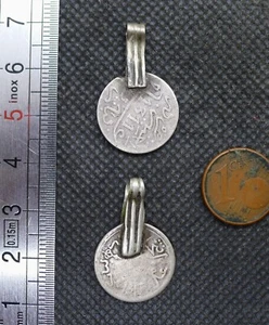 Lot 2 Pendentifs Pièce Argent Ancien Bijou Collier Maroc Parure Ethnique Berbère - Imagen 1 de 2
