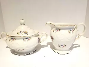 Wawel Bouquet Cream And Sugar Bowl With Lid Rose Purple Yellow Mum Poland - Picture 1 of 12