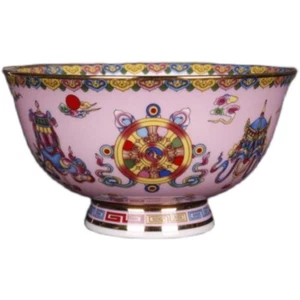 Tazón chino Qing Qianlong familia rosa esmalte esmaltado diseño auspicioso - Imagen 1 de 4
