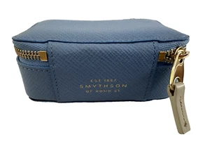 Smythson Purse Wallet Case Blue Leather Italy Bond St Zip Around Suede Interior - Picture 1 of 13