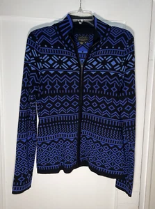 Icelandic Design Wool Alpaca Cardigan Sweater Full Zip Blue Nordic Geo Size M - Picture 1 of 14