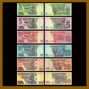 Zimbabwe 2 5 10 20 50 100 Dollars (6 Pcs Set), 2019/ 2020 (2021-2022) P-New Unc - Picture 1 of 7