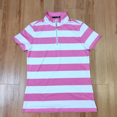 Топ для гольфа женский RLX Ralph Lauren на молнии 1/4 в полоску с коротким рукавом размер S розовый белый  - Изображение 1 из 4