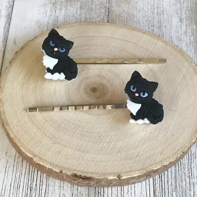 Black Cat Hair Hair Pins, Kitty Bobby Pins, Womens Hair Pins, Cat Bobby Pin, Kit - Image 1 of 4