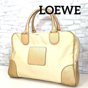 LOEWE gold beige Tote bag Purse handbag amazona nylon leather Used From Japan - Picture 1 of 19