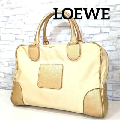 LOEWE Bolso de Mano Dorado Beige Cartera Bolso de Mano Amazon Nylon Cuero Usado Foto 1 de 4