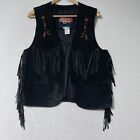 Cripple Creek Women's Vintage Black Leather Western Vest With Fringe Size XS