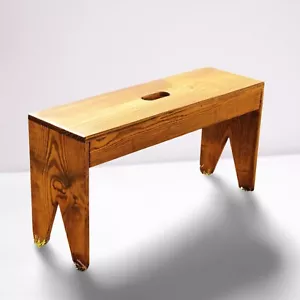Primitive Entryway Mudroom Porch Plant Shoe Wood Bench with Handle Hole Brown - Picture 1 of 6