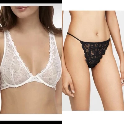 Free People Conjunto Sujetador de Encaje 34A Marfil Con Cable Cintura Alta Tanga Talla Pequeña Nuevo Foto 1 de 4