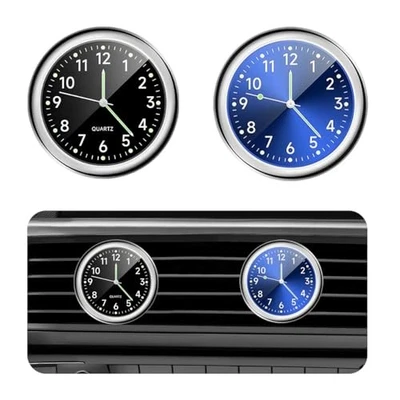 2 PCS Mini Car Clock, Round Shape Luminous Vehicle Dashboard Clock, Black+blue - Image 1 of 4