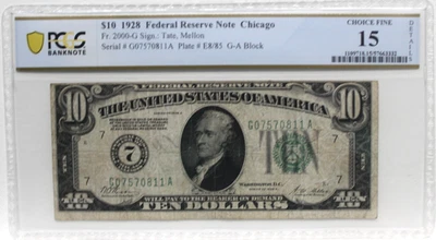 1928 $10 TEN DOLLARS FRN NUMERICAL "7" CHICAGO  PCGS 15 FINE  FR 2000-G - Image 1 of 4