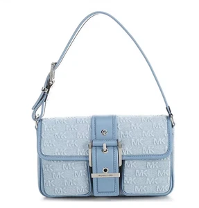 NWT Michael Kors Colby Buckle Detail Contrast Trim Medium Denim Shoulder Bag - Picture 1 of 4