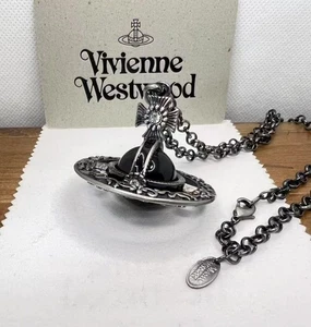 RESTOCK Vivienne Westwood Orbe Globo Piedra Negra Antiguo Talla Estilo Collar - Imagen 1 de 6