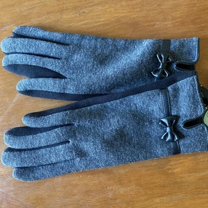 Neu mit Etikett Adrienne Vittadini Damenhandschuhe grau & schwarz Touchscreen einzigartig seltene Schleifen - Bild 1 von 7