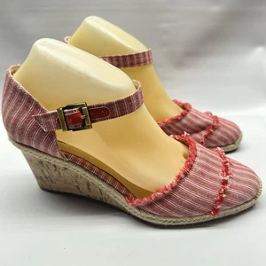 Life Stride Women's Wedge Heels Leena Size 9W Espadrille Wedge Sandal Red Canvas - Picture 1 of 14