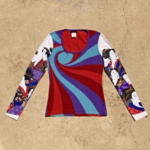 Custo Barcelona Top sz M vintage 90s y2k japan graphic print tattoo sleeves - Picture 1 of 21