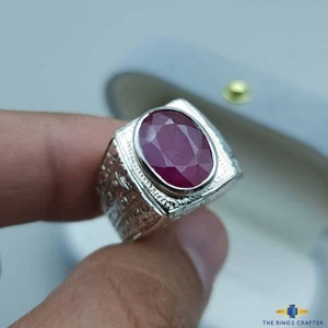 Natural Red Ruby 925 Silver African Ruby Gemstone Handmade Artisan Ring For Men - Picture 1 of 5