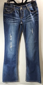 Pantalones de mezclilla para mujer Amethyst tiro bajo Y2K acampanados talla 7 azules desgastados - Imagen 1 de 10