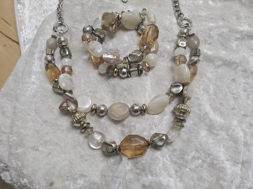 Pulsera Collar Cadena Ajustable Doble Capa Doble Cuentas Acrílico Beige Rubí... Foto 1 de 4