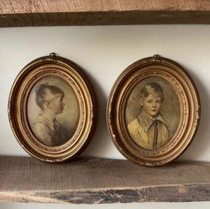 Antique Portraits Of Peter & Charlotte On Gold Gilded Casted Plaster Frames Rare - Picture 1 of 12