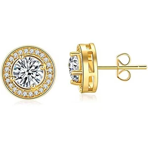 Men's Solitaire Studs Earrings 14K Yellow Gold Plated 0.50Ct Simulated Diamond - Picture 1 of 5