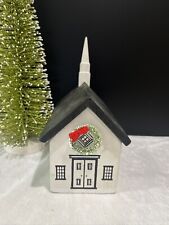Vintage Christmas Wood Church Box Decoration Bottle Brush Wreath Made In U.S.A.