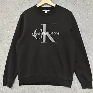 Calvin Klein Jeans Felpa Girocollo Uomo M Nero Foderato in Pile Logo - Foto 1 di 6