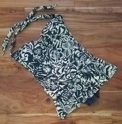 Traje de baño Chaps L azul marino blanco floral con volantes acanalados halter sin alambre de una pieza usado en excelente estado Foto 1 de 3