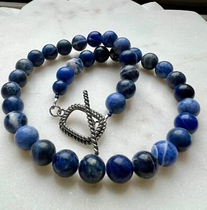 Sodalite Necklace, Sodalite Beaded 10mm Round Necklace, Silver Plated Plated Pe - Picture 1 of 13