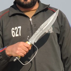 "Cuchillo Bowie Acero Damasco 16" Hecho a Mano D-GUARD Etapa Cuerno Cuchillo de Caza - Imagen 1 de 13