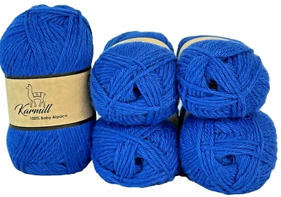 Alpaca Wool Skeins 100% Baby Alpaca Yarn DK Weight Lot of 5 Bright Blue 3608 - Image 1 of 4