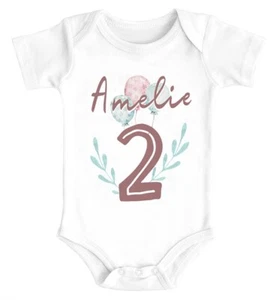 Baby Body mit Namen und Zahl Alter 1 2 Geschenk zum Geburtstag Luftballons - Bild 1 von 5