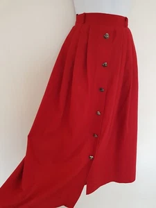 Falda Vintage Roja Mezcla Lana Plisada Botón Bolsillos Frontales Midi Retro Talla 18 - Imagen 1 de 15