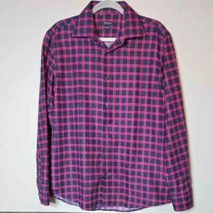 Camisa Rosso Milano Italia Calce Moderno a Cuadros Abotonada, Azul Rosa, Para Hombre Talla Med - Imagen 1 de 5