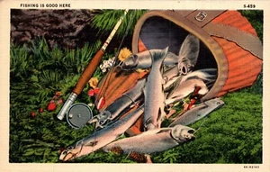 POSTKARTE ANGELN IST HIER GUT - ANGELGATTER MIT SCHÖNEM FANG - Bild 1 von 2