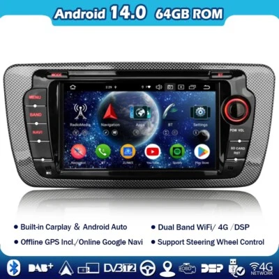 64GB 8-Kern Android 14 DAB+ Autoradio Navi GPS Für Seat Ibiza CarPlay DSP DVR 4G - Bild 1 von 4