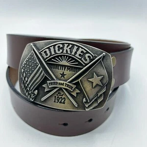 Dickies Sz L/XL (38-44) Brown Leather Belt Signature Buckle NWOT - Picture 1 of 7