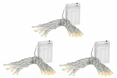 LED Lichterkette Batterie Timer 3 Stück 20er 2,85m warmweiß transparent Set Neu - Bild 1 von 3