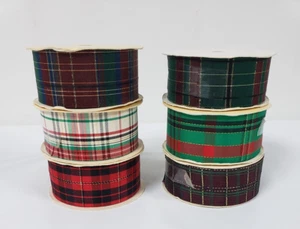 6 Rolls Crafting Ribbon Christmas Winter Wreaths, Bouquets Plaid New 1 3/8" wide - Picture 1 of 8