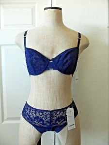 Chantelle SANSA Blue Danube Lace 18A5 Demi UW Bra 34C & 18A3 Bikini S - Picture 1 of 9