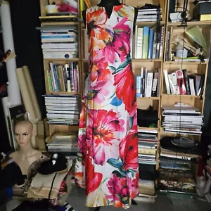 Bright Maxi Dress Flowers Slip On Sleeveless Pockets 40 Bust 14 To 16 A Line - Picture 1 of 9