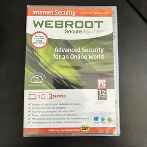 Webroot Secure Anywhere PC/Mac/Mobile Android & iOS-3 Devices Internet Security - Picture 1 of 2