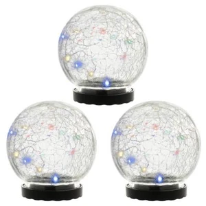 Solarleuchte 3er Set Glaskugel 10 LED mehrfarbig Solarlampe 11 cm innen außen - Bild 1 von 7