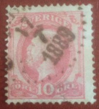 SUEDE - 10 ORE 1885 - Roi Oscar II Estampille 1889