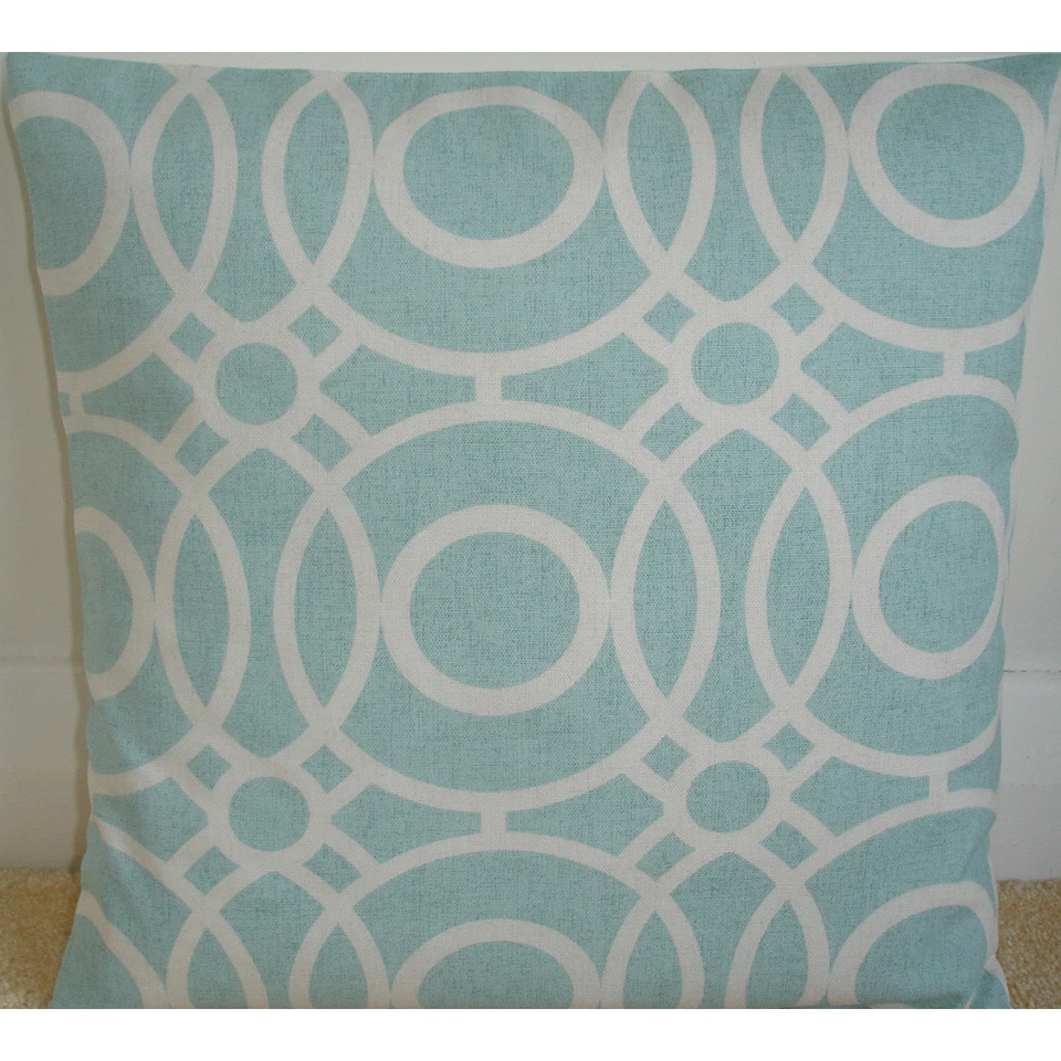 20" Cushion Cover Duck Egg Blue Ivory Circles Aqua Modern Retro Eclipse 20x20 - Image 1 of 1