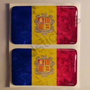 "Pegatinas con cúpula de resina 3D bandera de Andorra 2x 2,16""x1,25" - Imagen 1 de 1