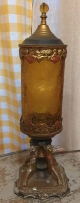 Antigua lámpara de mesa policromada con ámbar estilo agrietado pantalla Art Deco ¡Funciona!! Foto 1 de 4