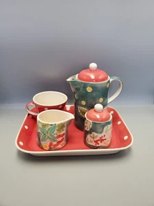 April Cornell "Canterbury" Tea Espresso Set for One 7 Piece Polka Dot Florals - Picture 1 of 23