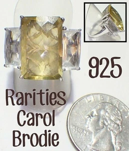 Signed SKJ Carol Brodie Rarities 925 Lemon Yellow & White Quartz Cocktail Ring 7 - Picture 1 of 5