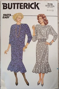 BUTTERICK 4178 VTG 80s Dress Top Skirt Loose Straight Flounce 8 10 12 UNCUT Sew - Picture 1 of 9